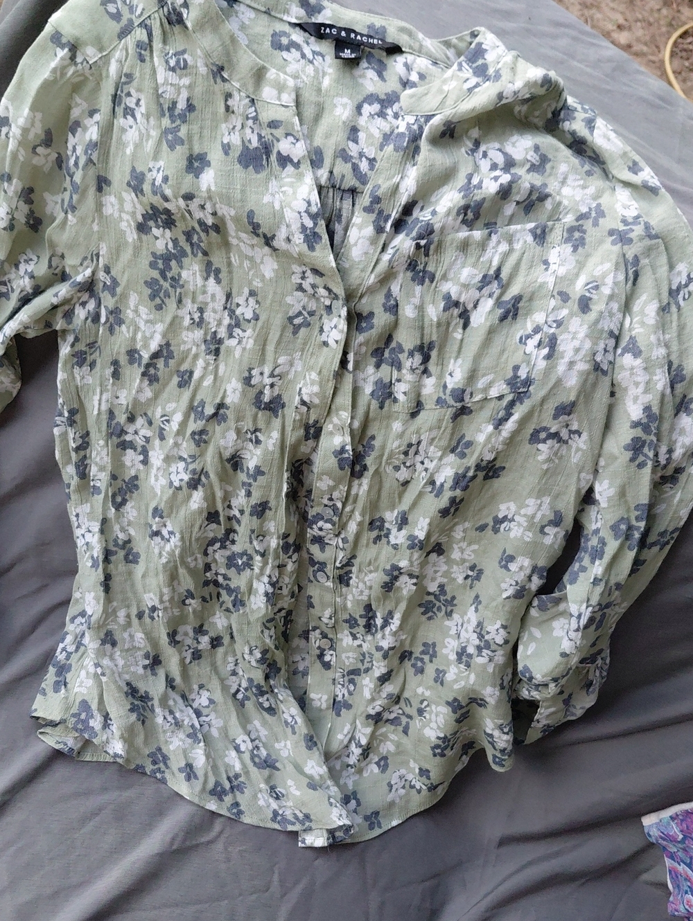 Zac & Rachel Light Sage Green Floral Button-Up Blouse